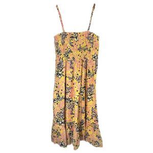 Lilly Pulitzer Girls Yellow Floral Tie Straps Smocked Bodice Dress Size Small